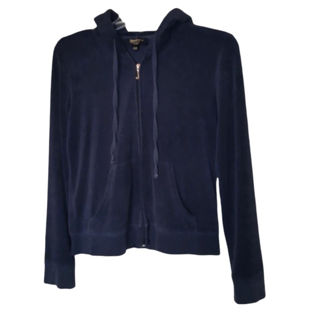 Juicy Couture Navy Blue Velour Hoodie Jacket Medium - Picture 2 of 12